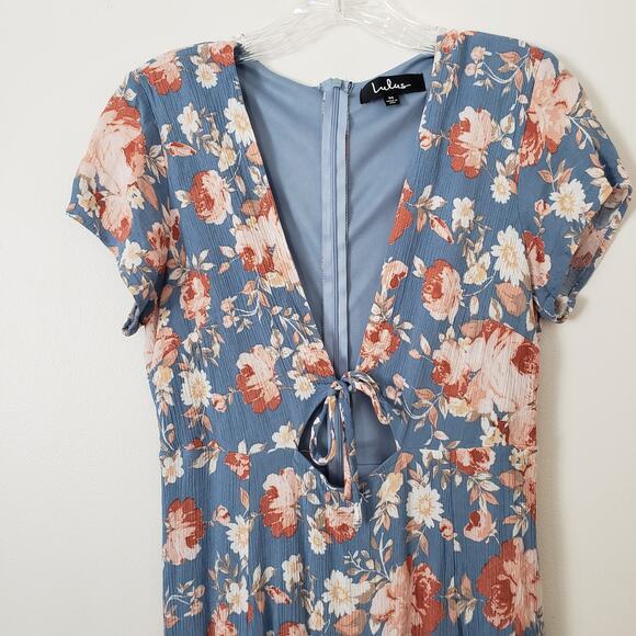Lulus Short Sleeve Floral Rayon Midi Dress with Keyhole & Double Slits Medium - Picture 5 of 9
